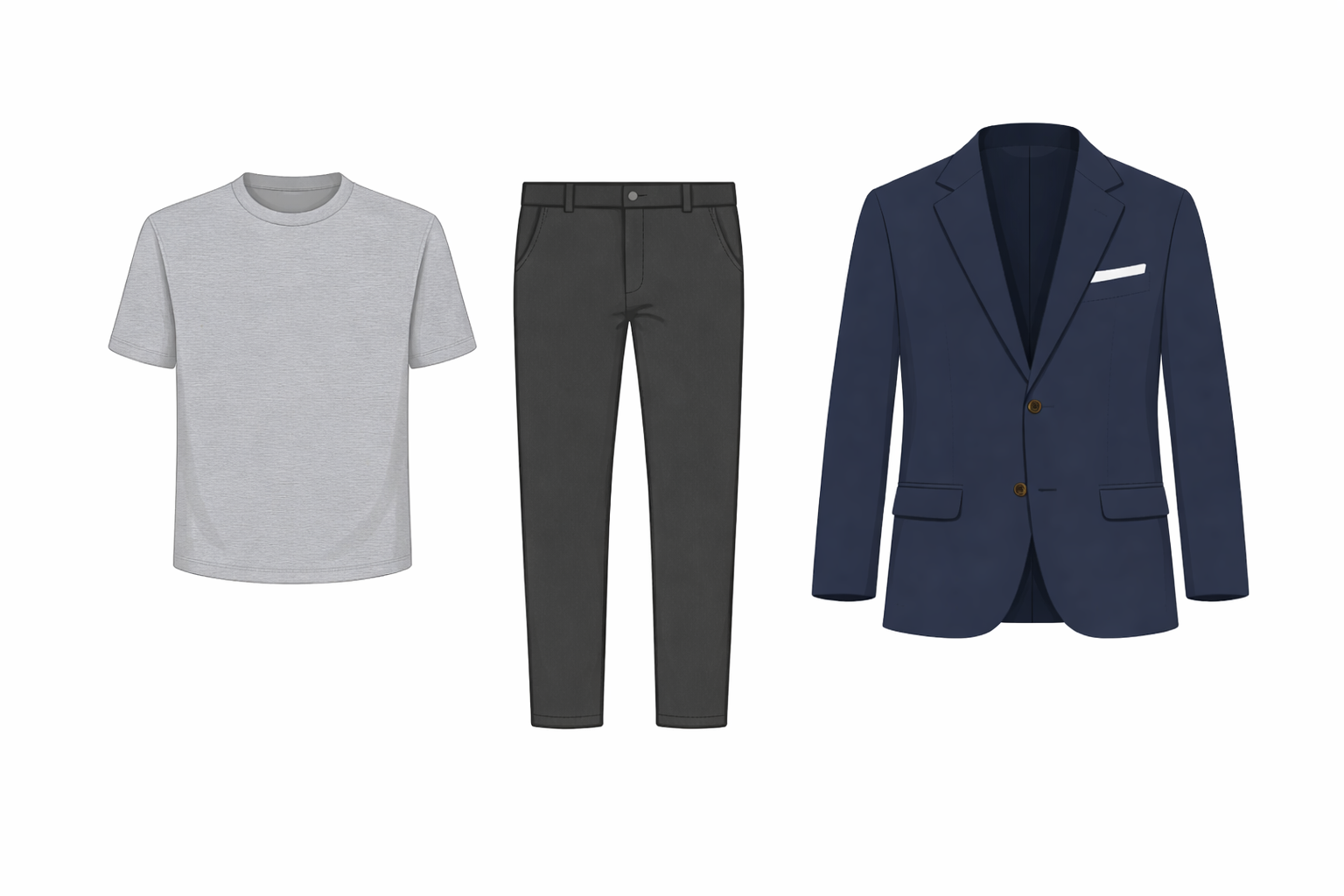 Vector illustration heather gray tee charcoal trousers navy blazer - minimalist office look Indian man