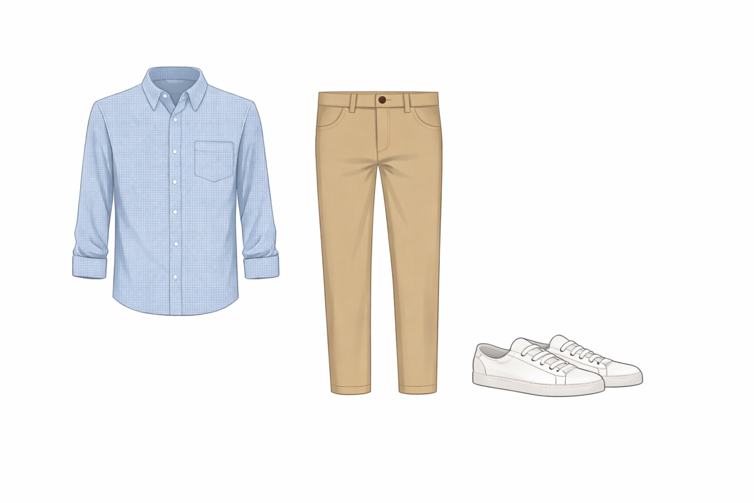 Vector illustration light blue shirt beige chinos white sneakers - startup office India