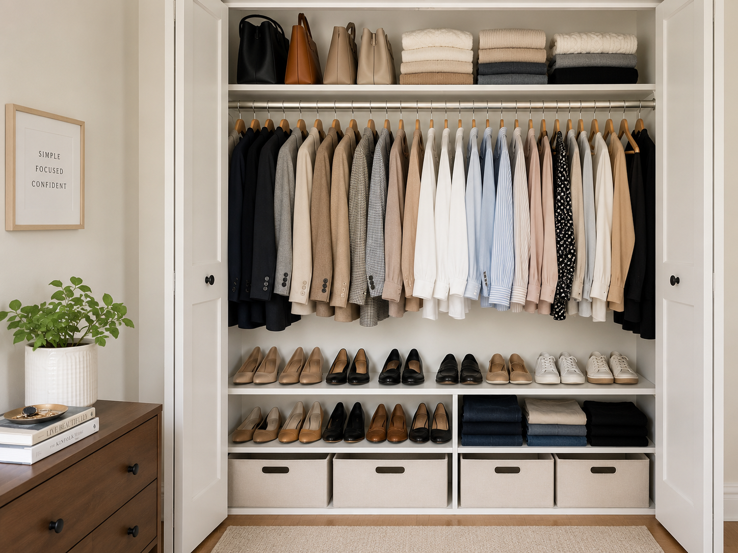 Declutter mental blocks - business casual essentials neatly organized