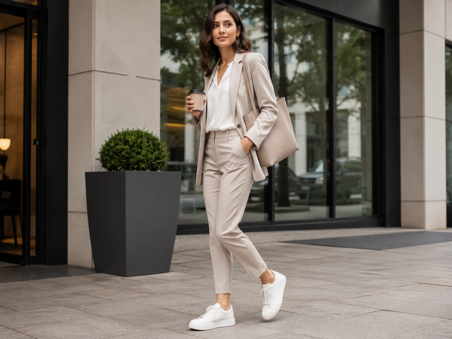 Office Shoes for women - Minimalist sneakers styled with a modern business suit