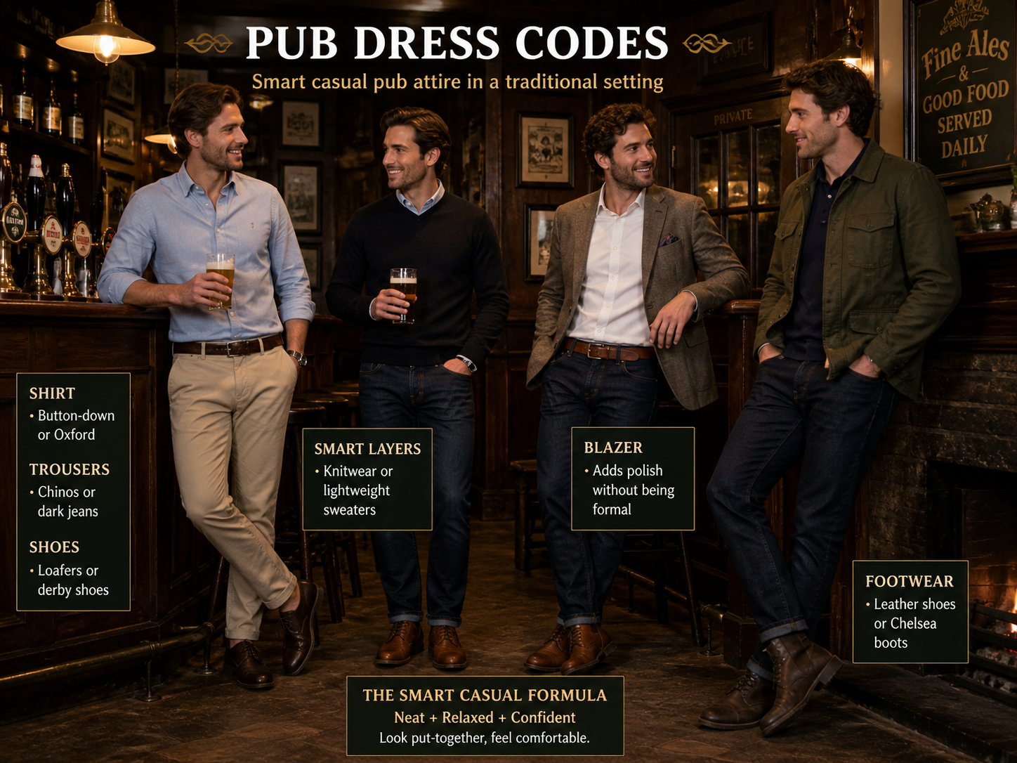 Pub Dress Codes - Smart casual pub attire in a traditional setting