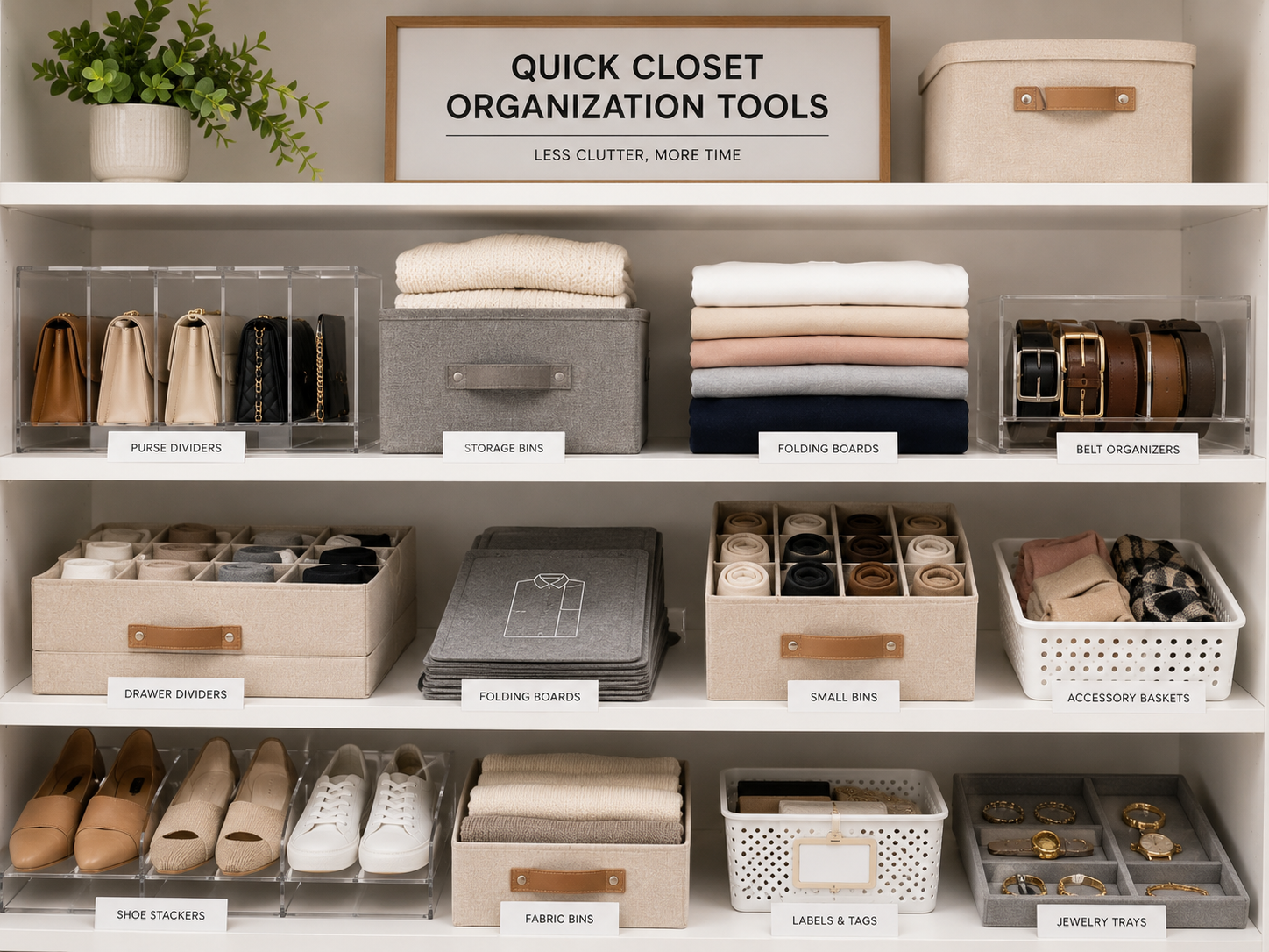 Weekly closet maintenance - quick closet organization tools neatly arranged on shelves