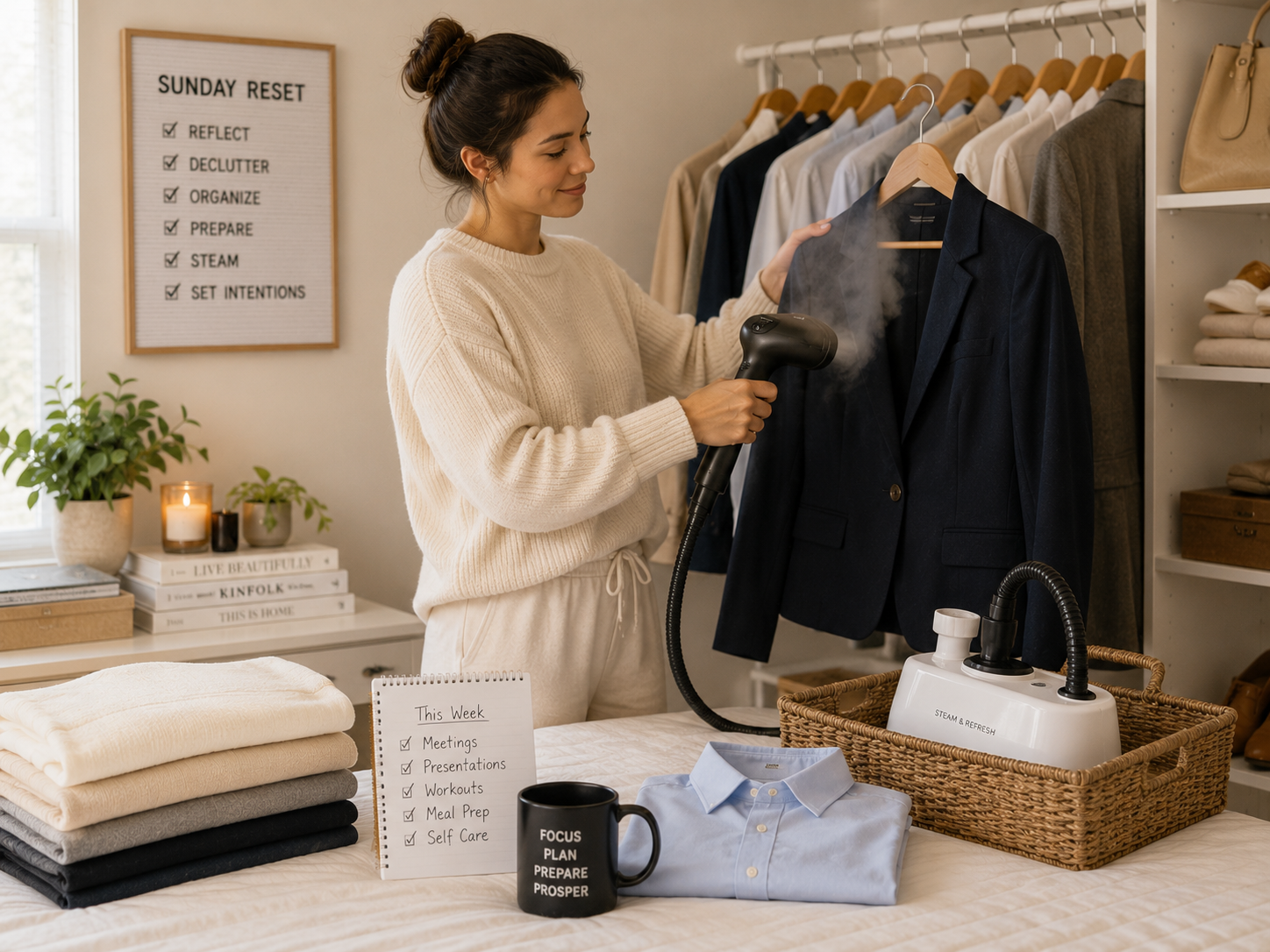 Weekly closet maintenance - steaming clothes for Sunday reset habit
