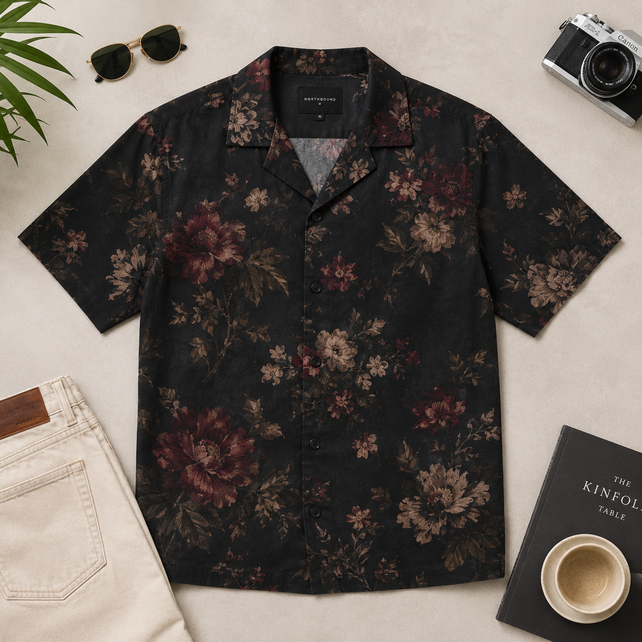 Dark Floral Camp Collar Shirt