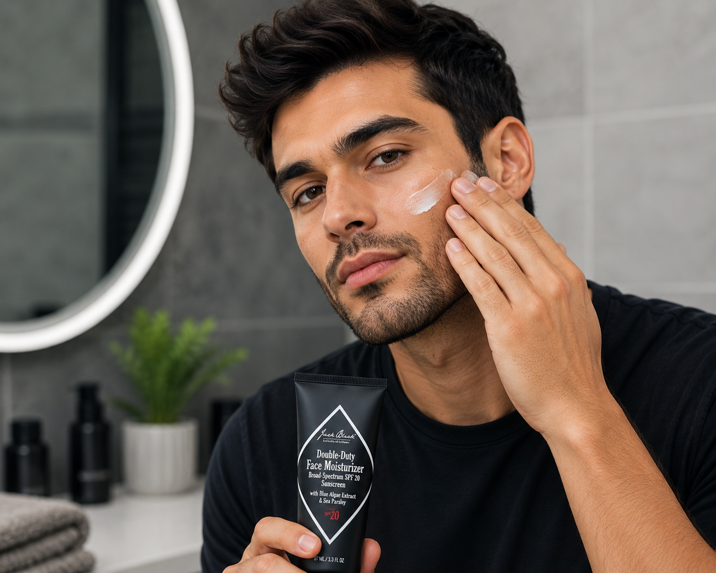 Grooming Products - Man applying high-quality skincare product to his face